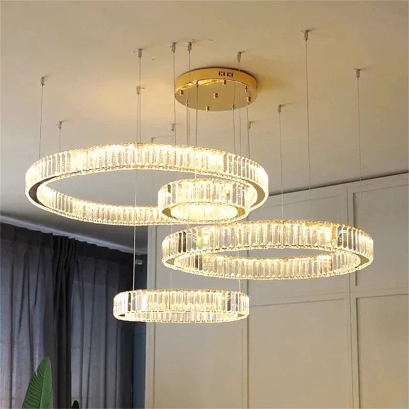 Afralia™ Gold Crystal Chandelier: Modern Luxury Round Square Pendant Light for Living Room