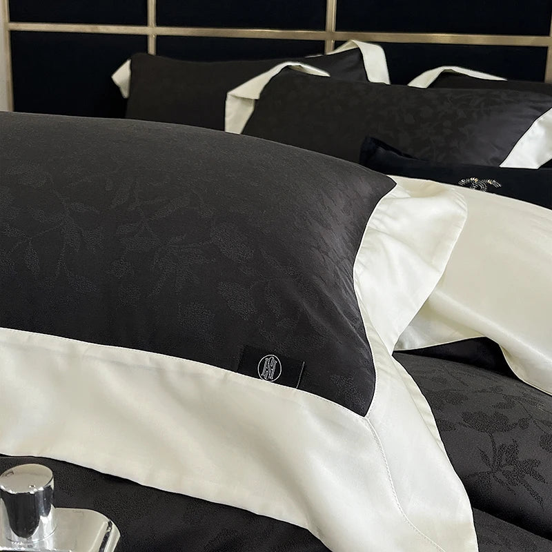 Afralia™ Luxury Black Jacquard Cotton Bedding Set with Silky Soft Texture