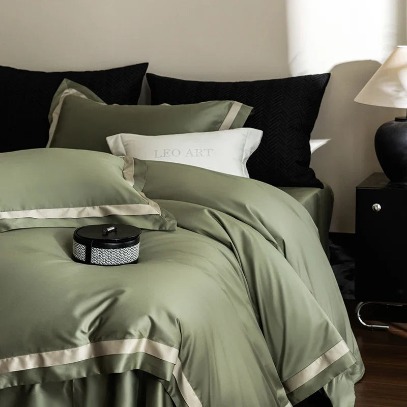 Afralia™ Silky Satin 1200TC Egyptian Cotton Bedding Set - 4Pcs Simple Solid Color