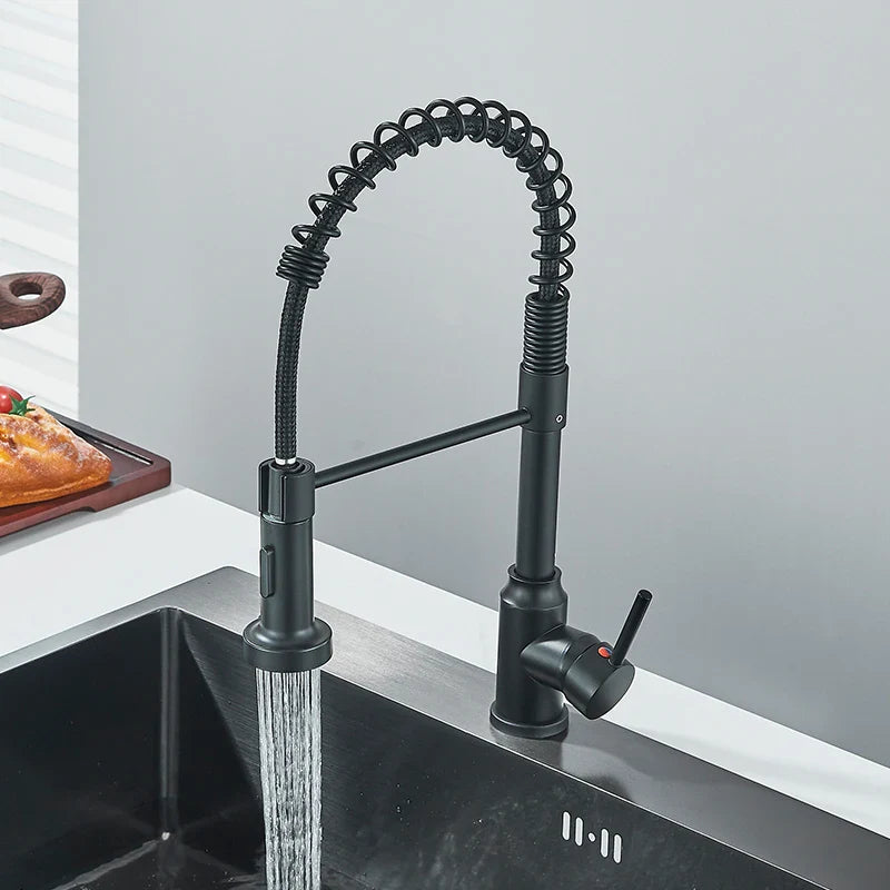 Afralia™ Black Flexible Kitchen Faucet Pull Down Mixer Tap Swivel Stream Sprayer Nozzle