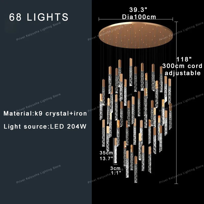 Afralia™ Crystal Circular Staircase Chandelier for Villa Duplex Foyer Decoration