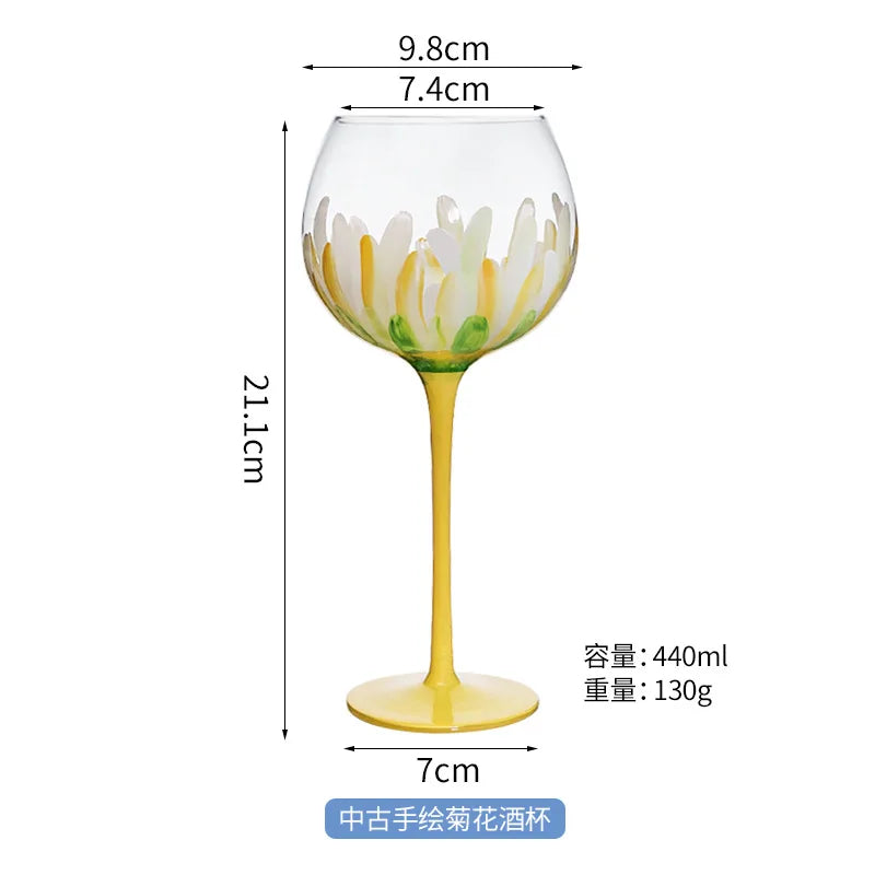 Afralia™ Hand Painted Glass Goblet: Creative Red Wine Glasses Cup for Wedding Party