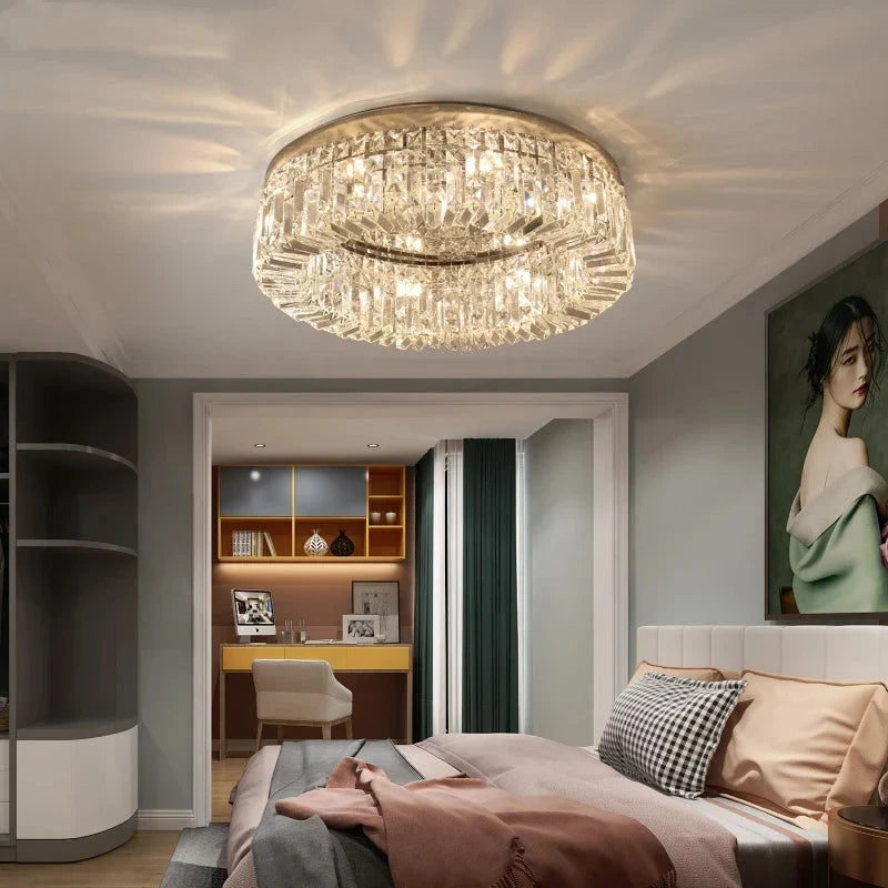 Afralia™ Nordic Gold Chrome Crystal Ceiling Chandelier for Living Room & Bedroom