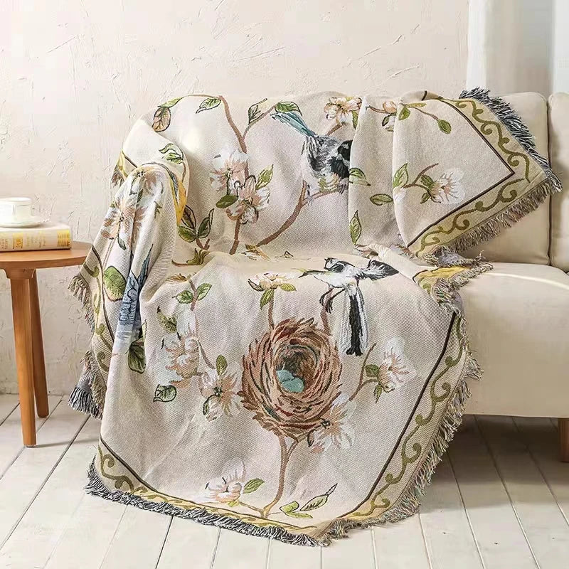 Afralia™ Nordic Flower and Bird Knitted Throw Blanket