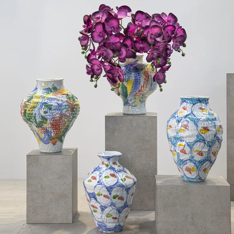 Afralia™ Ceramic Graffiti Vase Handcrafted Porcelain Floral Arrangement Home Decor