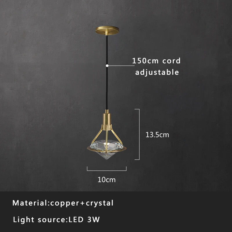 Afralia™ Crystal Copper Pendant Lights Gold Home Decor Glass Hanging Lamp