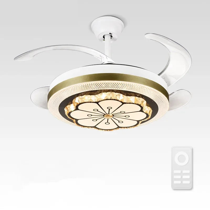 Afralia™ Crystal Invisible Fan Lamp 42-Inch European Living Room Ceiling Fan Chandelier