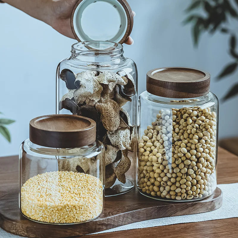 Afralia™ Glass Mason Storage Tank with Bamboo Cover: Organize Spices & Condiments