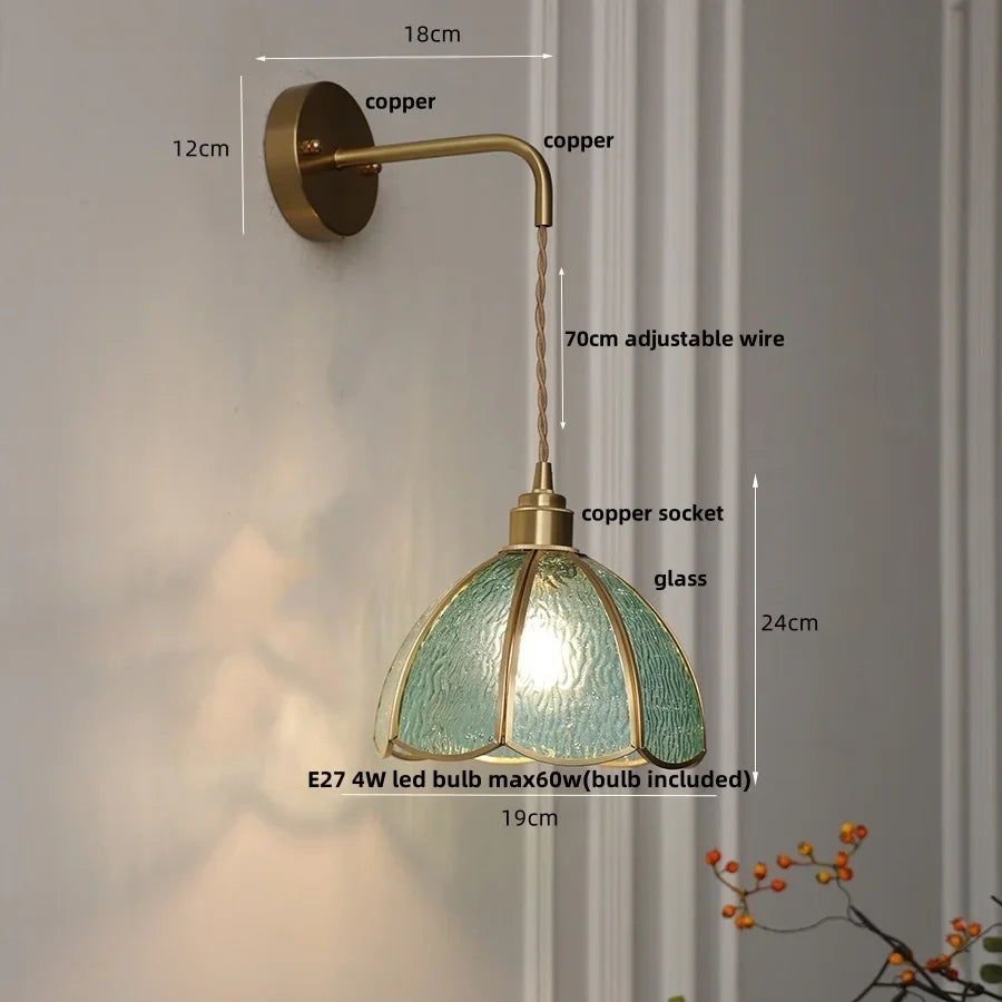Afralia™ Tiffany Glass LED Wall Sconce Pull Chain Switch Bedroom Foyer Lamp
