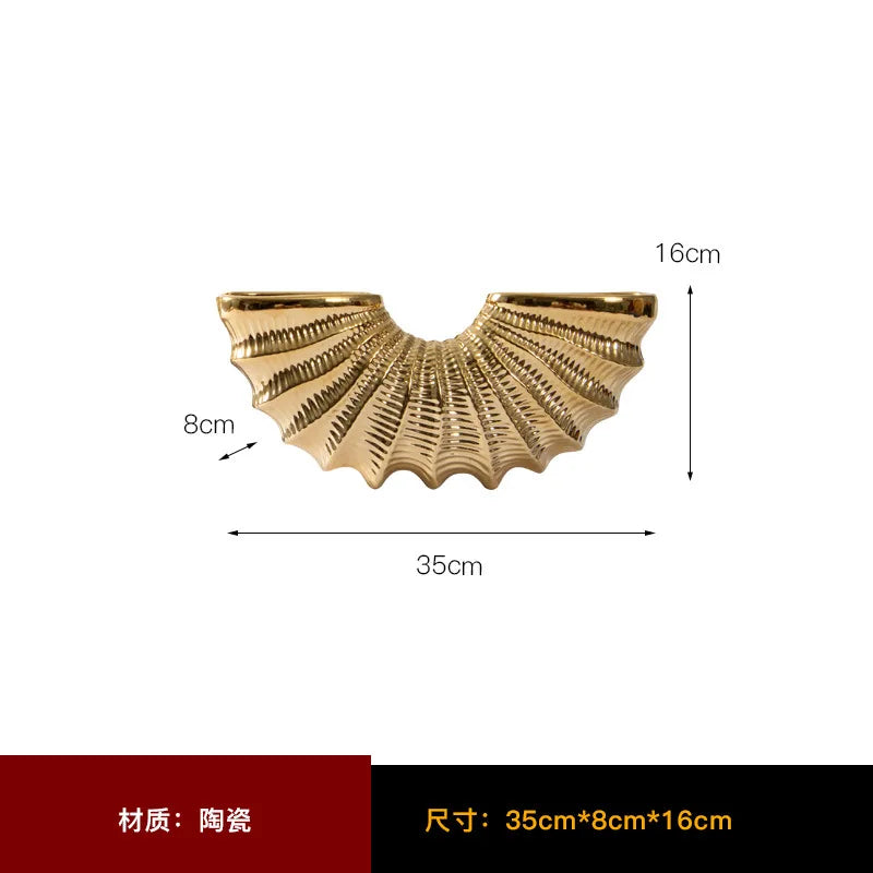 Afralia™ Golden Shell Ceramic Vase | Geometric Design | Living Room Decoration