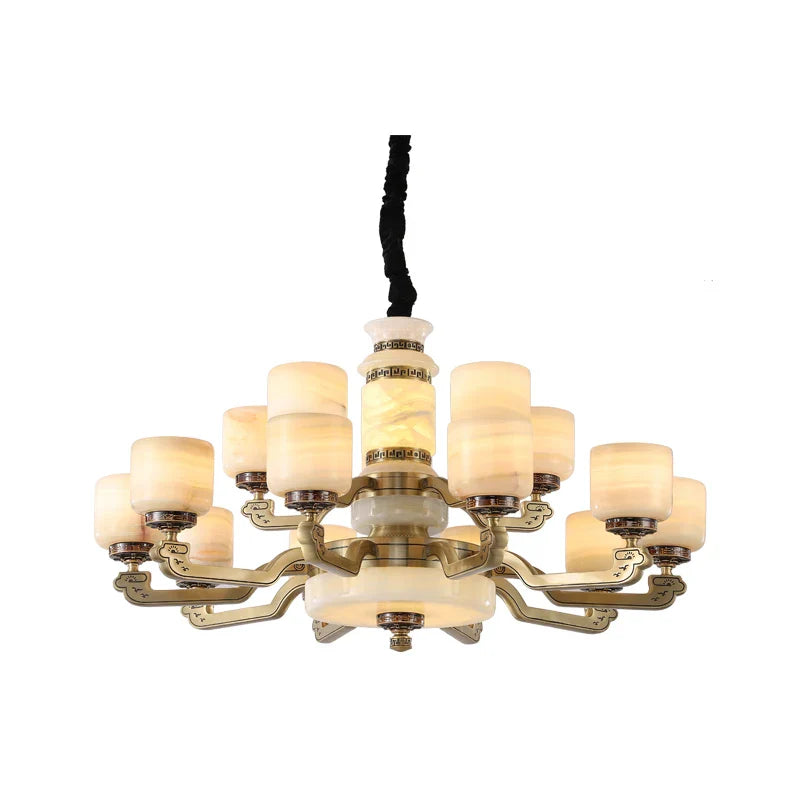 Afralia™ New Chinese Style Chandelier Living Room Light Restaurant Modern Jade Villa Large Pendant Light