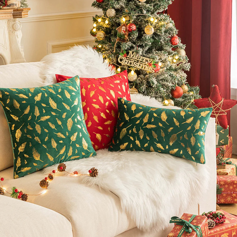 Afralia™ Feather Fur Cushion Cover in Plush Christmas Print - 45x45 Home Decor Pillows