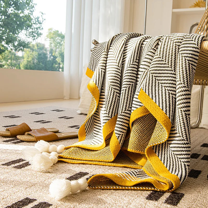 Afralia™ Knitted Diagonal Stripe Sofa Blanket for Warm Autumn Winter Home Decor