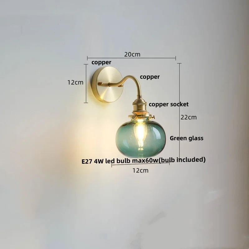 Afralia™ Green Class Ball LED Wall Light with Copper Socket for Bedroom Living Dining Room