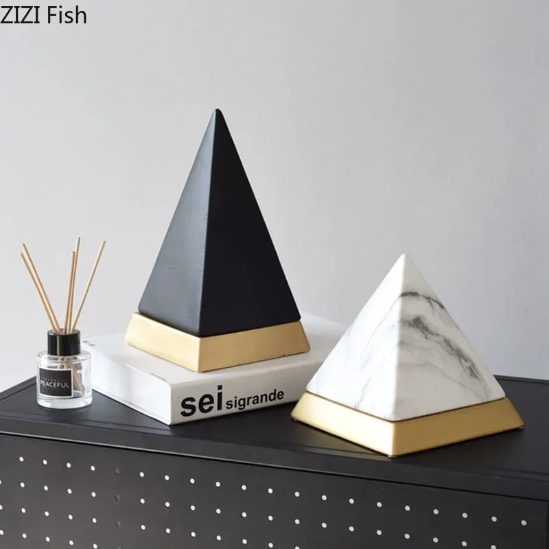 Afralia™ Marble Pyramid Ceramic Sculpture Modern Room Decor Craft Ornament