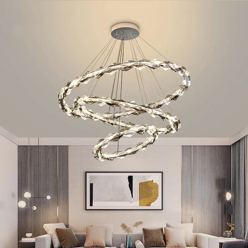 Afralia™ Circle K9 Crystal Pendant Chandelier LED Hall Villa Hanging Light