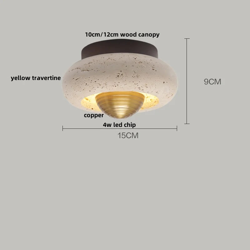 Afralia™ Yellow Travertine LED Ceiling Lamp with Wood Canopy Flush Mount