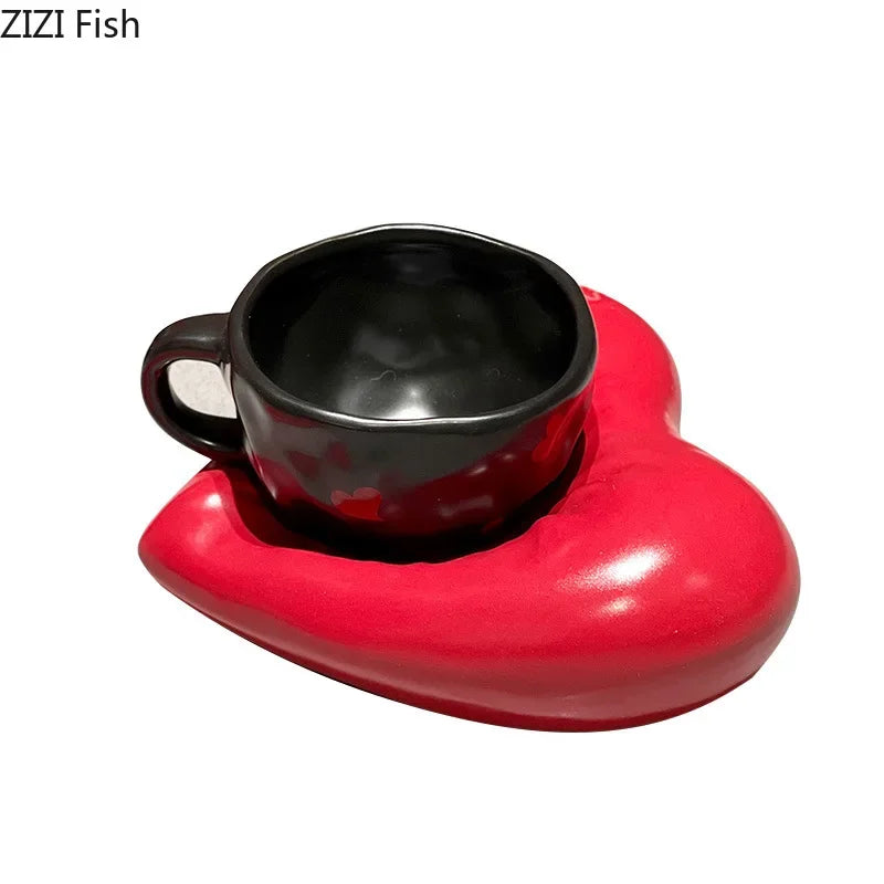 Afralia™ Creative Heart Porcelain Coffee Mug & Saucer Set