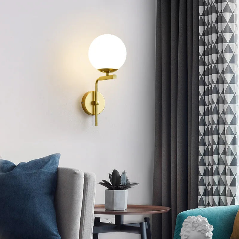 Afralia™ Glass Ball Led Wall Lamp Modern Sconce Night Light Vintage Loft Gold Black