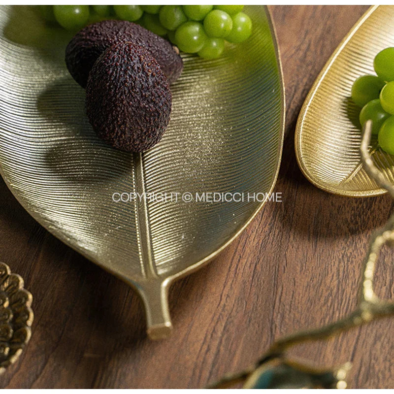 Afralia™ Leaf Shape Gold Paint Wooden Tray 14.5x40cm - Modern Decorative Tableware