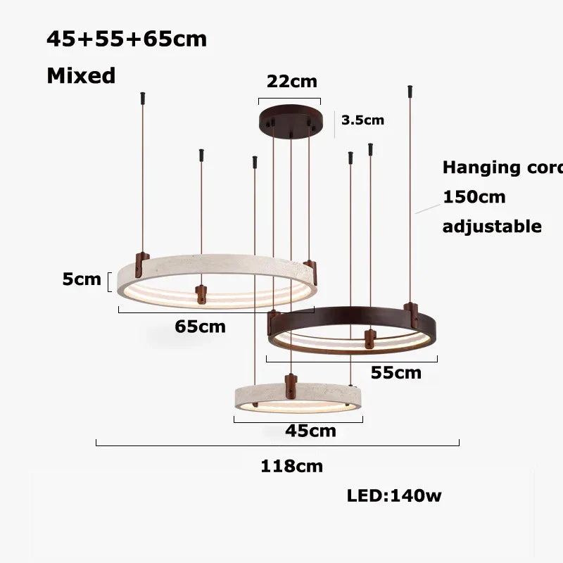 Afralia™ Stone Wood Ring LED Chandelier for Foyer Bedroom