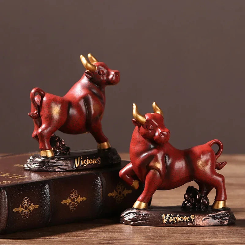 Resin Bull Miniature Statue Handmade Modern Art Sculpture for Home Office Decor by Afralia™