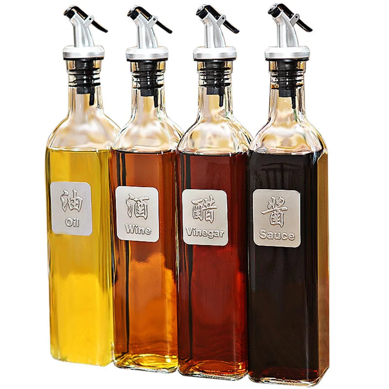 Afralia™ Glass Oil Spice Bottle Set Kitchen Canisters Rack Dispenser Vinegar Sauce