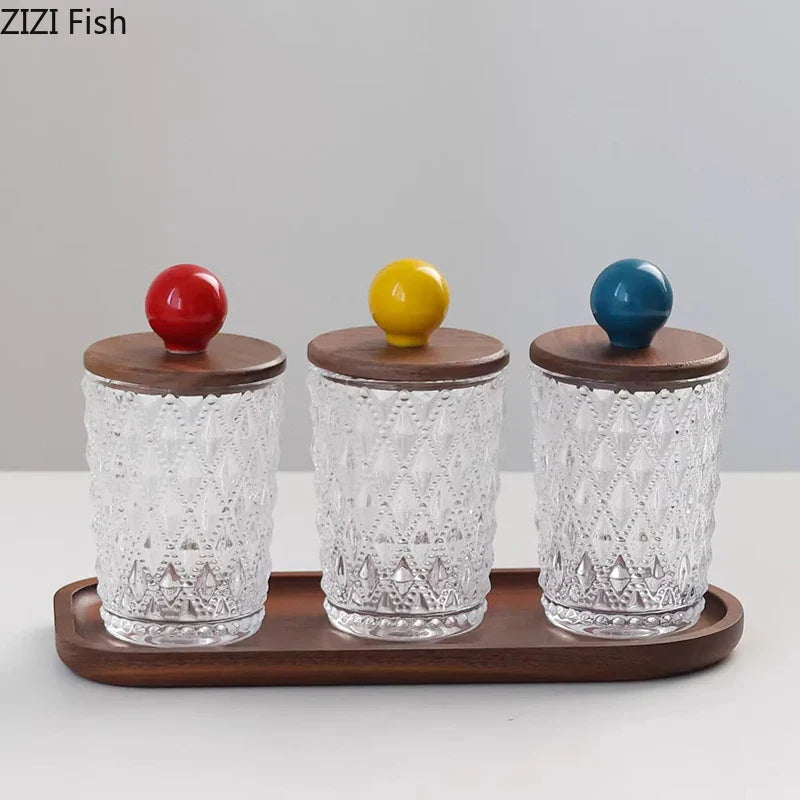 Afralia™ Colorful Ceramic Ball Glass Jar with Walnut Lid for Earrings & Jewelry Storage