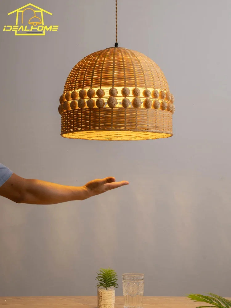 Afralia™ Modern Bamboo Weave Pendant Lights LED E27 for Zen Art Decor in Restaurant & Bedroom