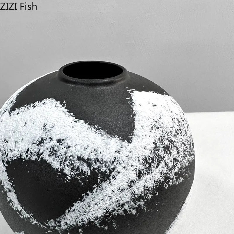 Afralia™ Ink Painting Ceramic Vase: Flower Pots Desk Decor Crafts Floral Room Aesthetic