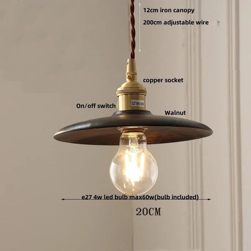 Afralia™ Nordic LED Pendant Lights Walnut Wood Glass Kitchen Hanging Lamp