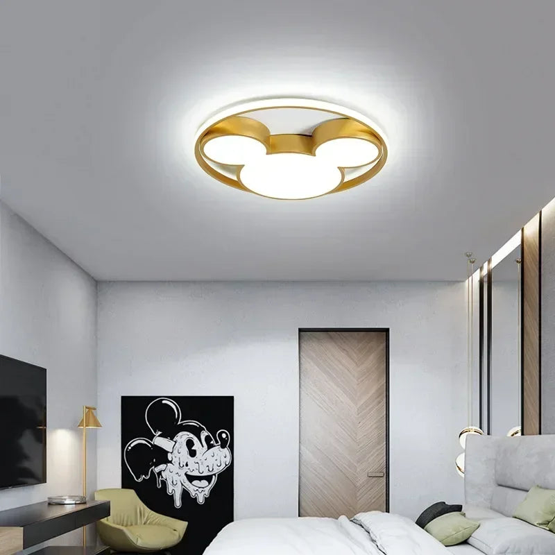 Afralia™ Mickey Mouse Cartoon Ceiling Light: Modern Creative LED Gold Lamp for Kids' Room