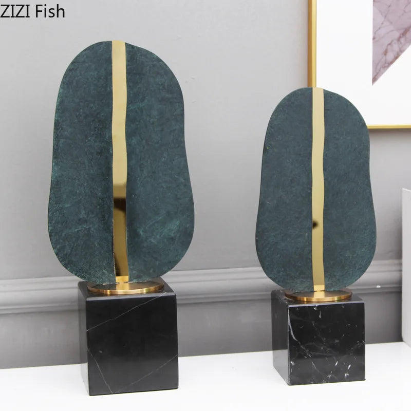Afralia™ Geometric Alloy Crafts Marble Base Statue Modern Home Decor