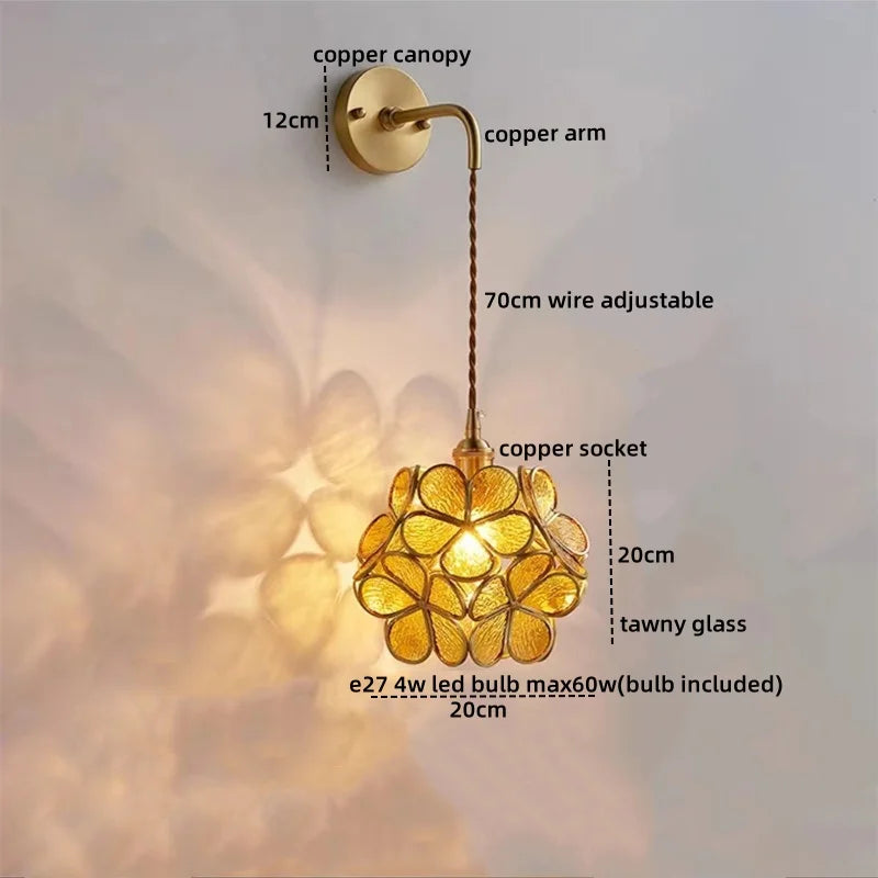 Afralia™ Copper Glass LED Wall Sconce Pull Chain Switch - Modern Stair Light Fixtures