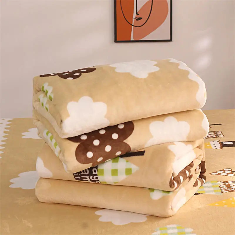Afralia™ Floral Printed Flannel Blanket for Beds Single/Queen/King Size