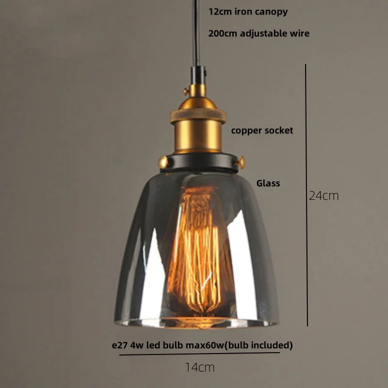 Afralia™ Vintage Copper LED Glass Pendant Lamp for Kitchen Coffee Restaurant Loft