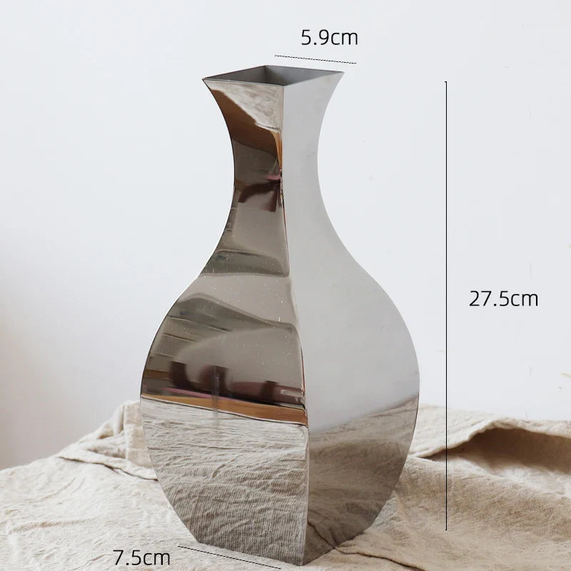 Afralia™ Silver Stainless Steel Mirror Vase for Elegant Flower Arrangements and Home Decor
