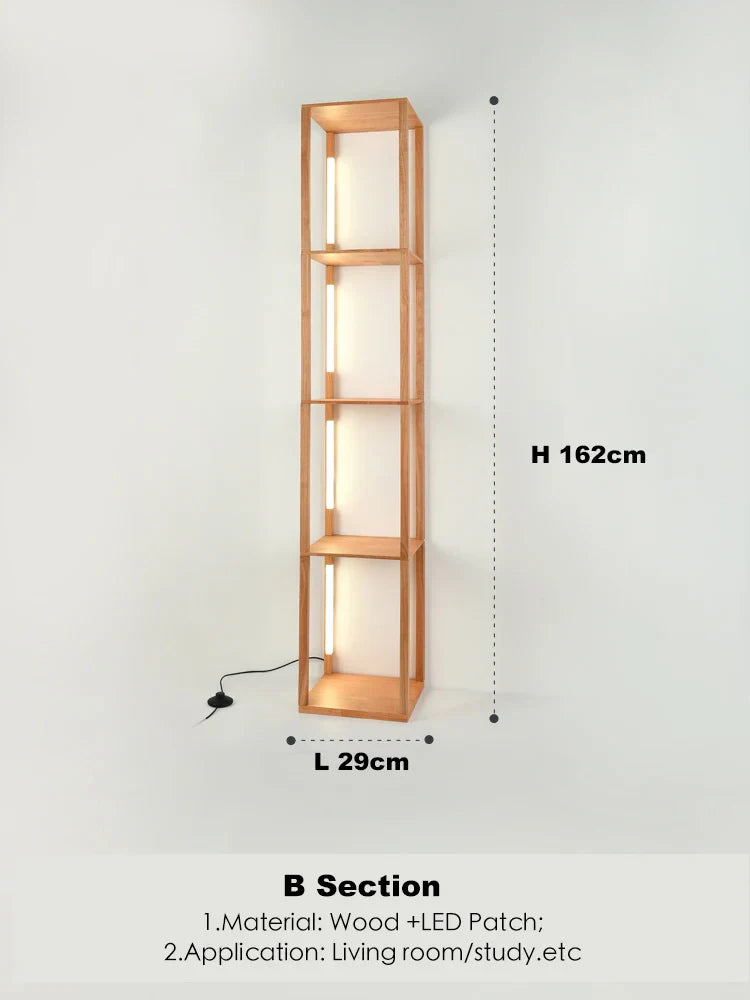 Afralia™ Wood LED Shelf Floor Lamp - Nordic Modern Standing Lighting with Storage