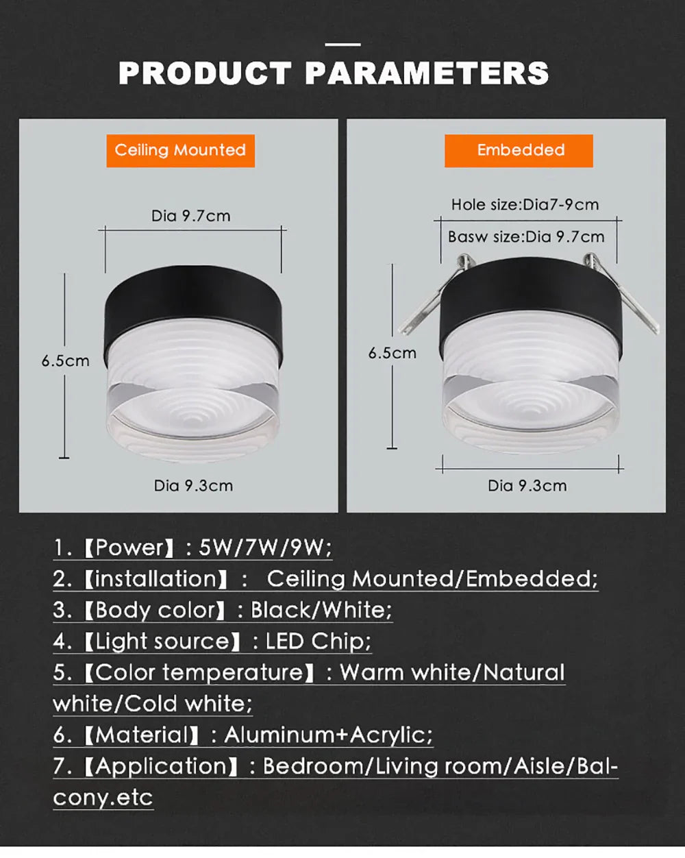 Afralia™ LED Surface Mounted Spot Lights 5W 7W 9W for Ceiling Living Room Bedroom Hotel