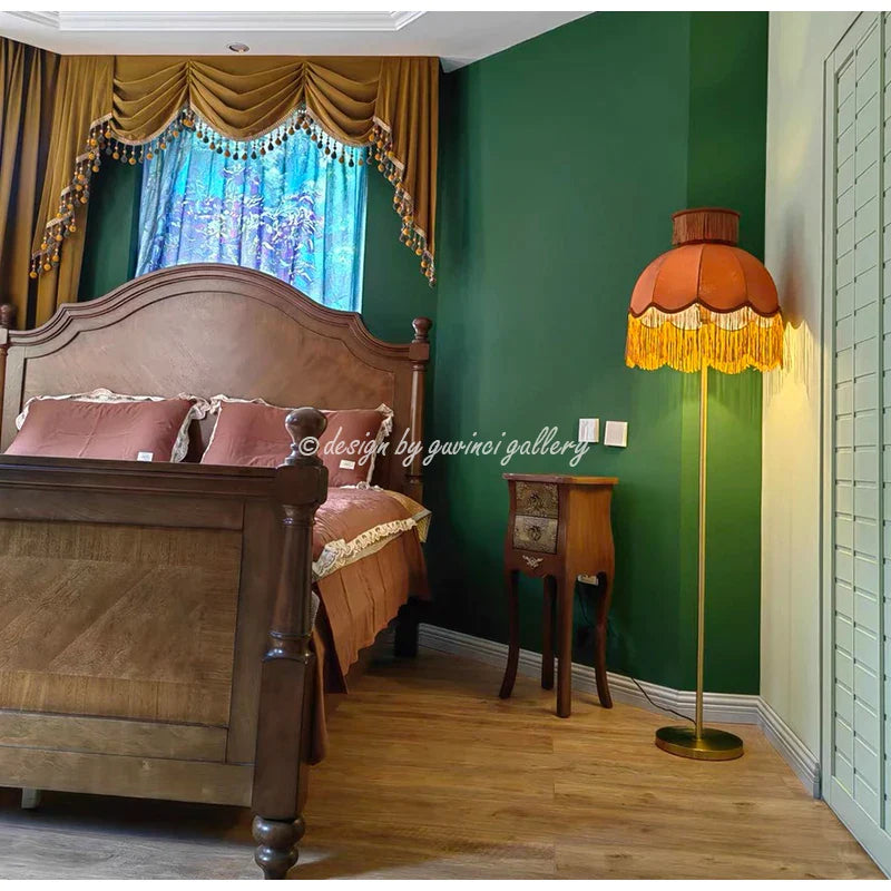 Afralia™ Peach Velvet Tassel Lampshade: Luxury Victorian Style for Floor & Table Lamps