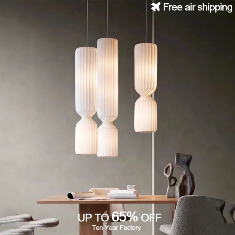 Afralia™ Art Deco LED Pendant Light with White Fabric Shade for Dining Room