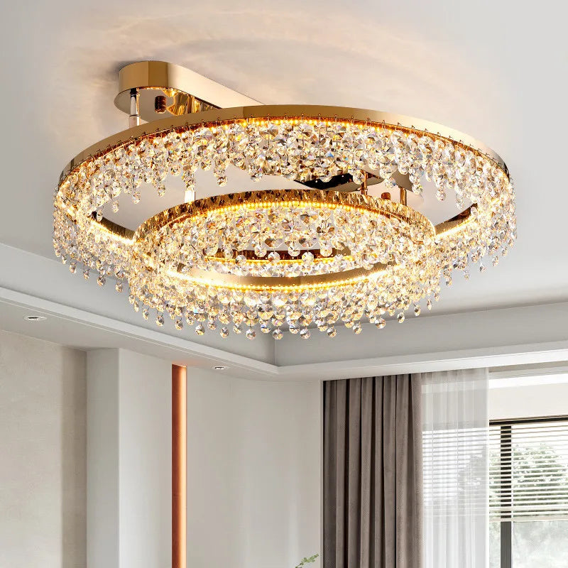 Afralia™ Luxury Gold Metal Crystal Ceiling Lights - Dimmable LED Modern Lustre Fixtures