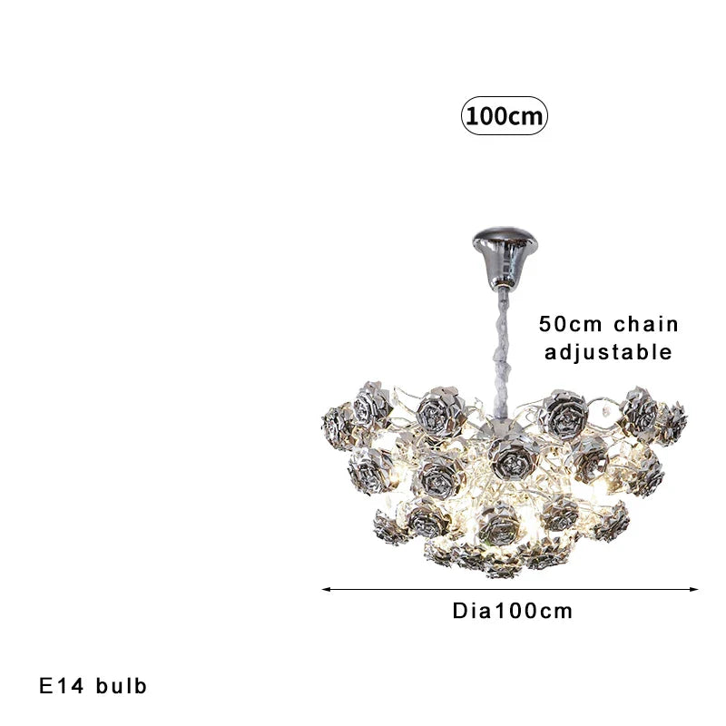 Afralia™ Stainless Steel Rose Chandelier: Luxury Chrome Ceiling Light for Hotel Villa Decor