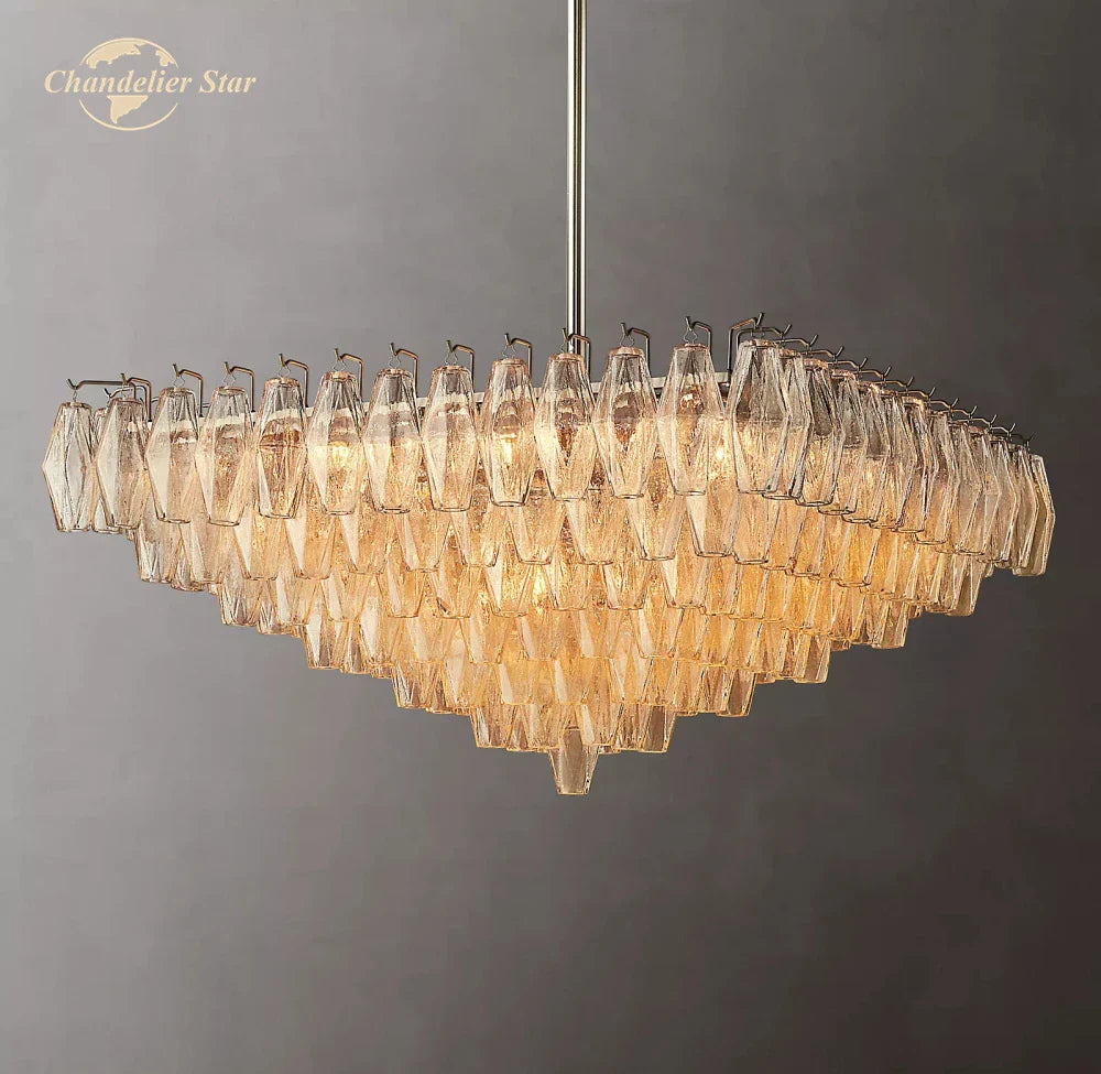 Afralia™ Chiara Glass Square LED Chandelier Pendant Light Fixture - Modern Hanging Lamps