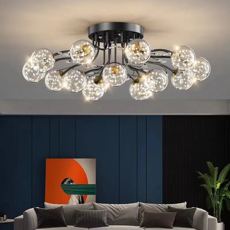 Afralia™ Glass Bubble Ball Crystal LED Ceiling Light - Black Gold Aesthetic Décor