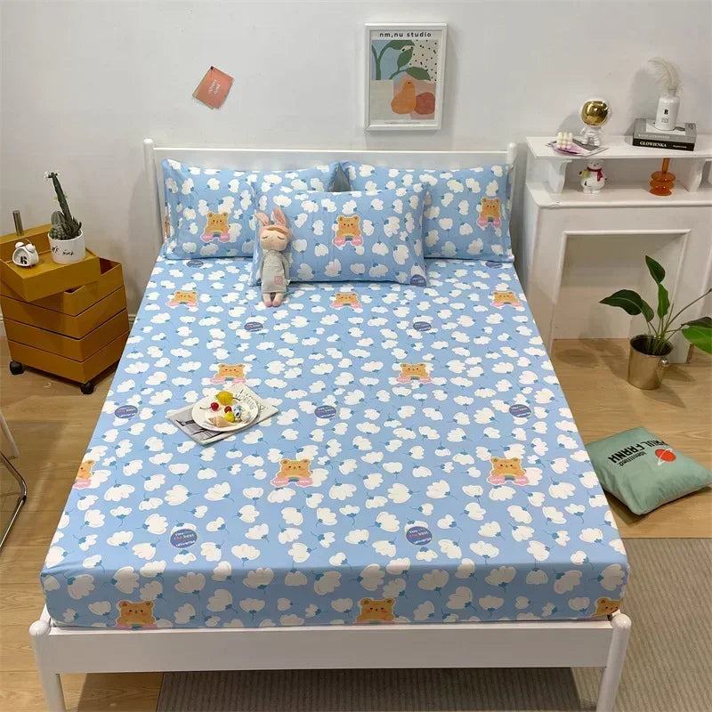Afralia™ Queen Size Cotton Fitted Sheet Set with Cute Print, Soft and Skin-friendly Bed Cover