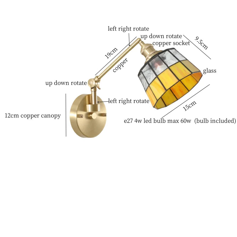 Afralia™ Tiffany Glass LED Wall Lamp Colorful for Living Room Bathroom Mirror Rotation