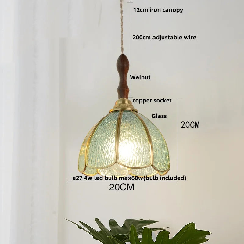 Afralia™ Walnut Tiffany Glass LED Pendant Light : Nordic Modern Kitchen Hanging Lamp