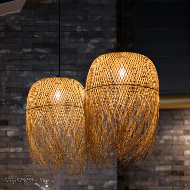 Afralia™ Bamboo Pendant Lights: Nordic Dining Room LED Hanging Lamps Loft Style Decor