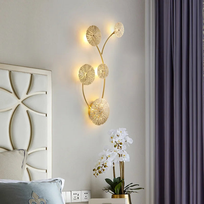 Afralia™ Gold Flower Copper Frame Wall Sconce for Hotel Dining Room Lighting